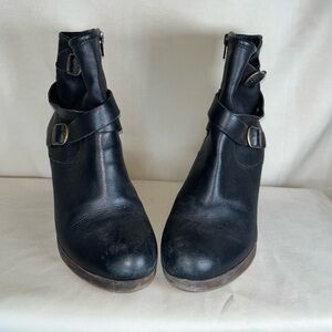 Lucky Brand Black Ankle Boots with Wooden Heel